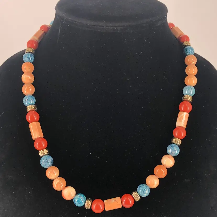 Vintage Boho Precious Stone Beaded 21 Inch Necklace