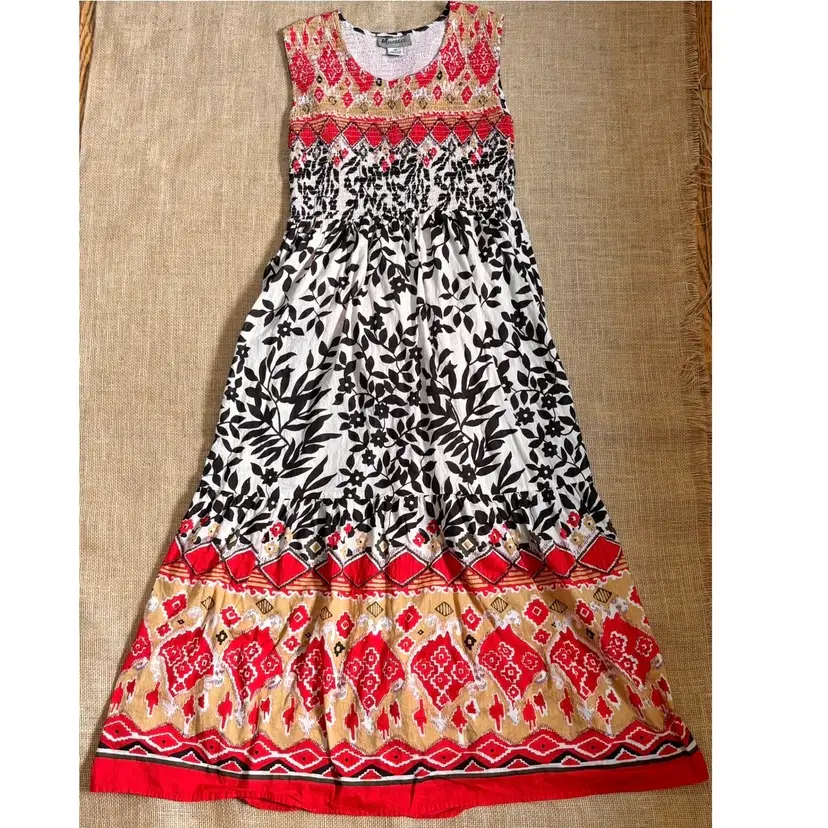 Vintage Marisol Colorful Smocked Dress Fits XS S Boho Peasant Festival Romani