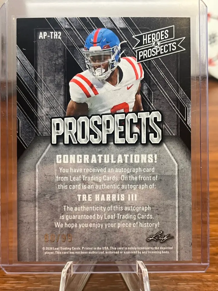 Tre Harris III Auto - 2024 Leaf Heroes And Prospects /99