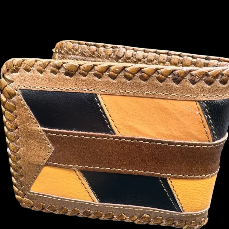 Vintage Leather Wallet Brown Black Orange Like New Condition Stamped Made In Mexico