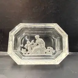 Intaglio 1920s Czech Hand Cut Cherub & Venus Glass Salt Seller 2.5”