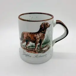 Vintage Speckled Beige & Brown Stoneware Mug Golden Retriever Dog