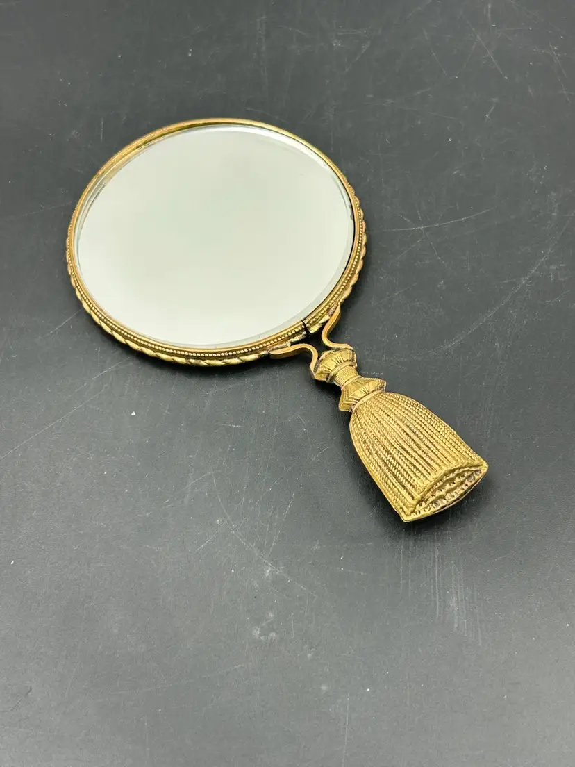 Vintage 24k Gold Plated Hand Mirror & Magnifying Mirror Tassel Handle Stylebuilt