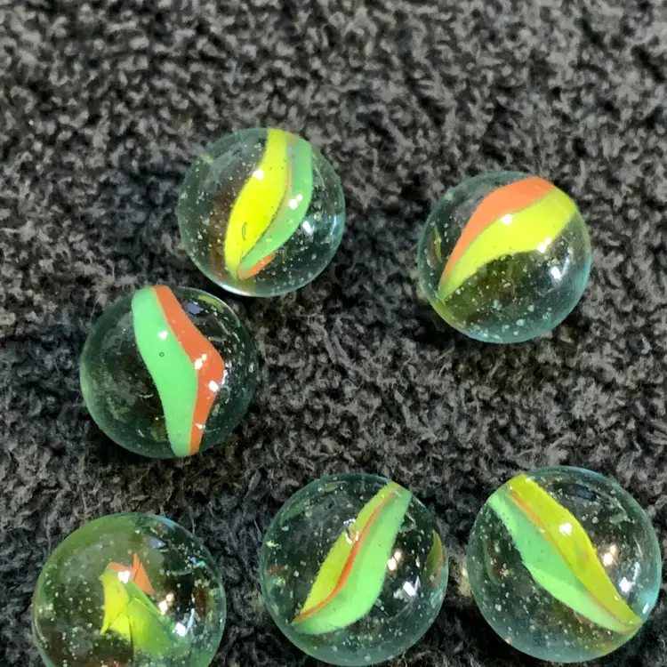 10-Clear w/Orange & Yellow Swirl Glass Marbles 5/8"