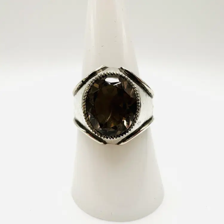 Vintage Sterling Silver Smoky Topaz Unisex Ring, Size 9
