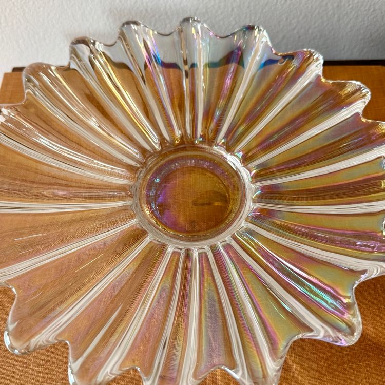 Vintage Federal Glass “Celestial” Iridescent Plate / Bowl – 9.25" Starburst Design