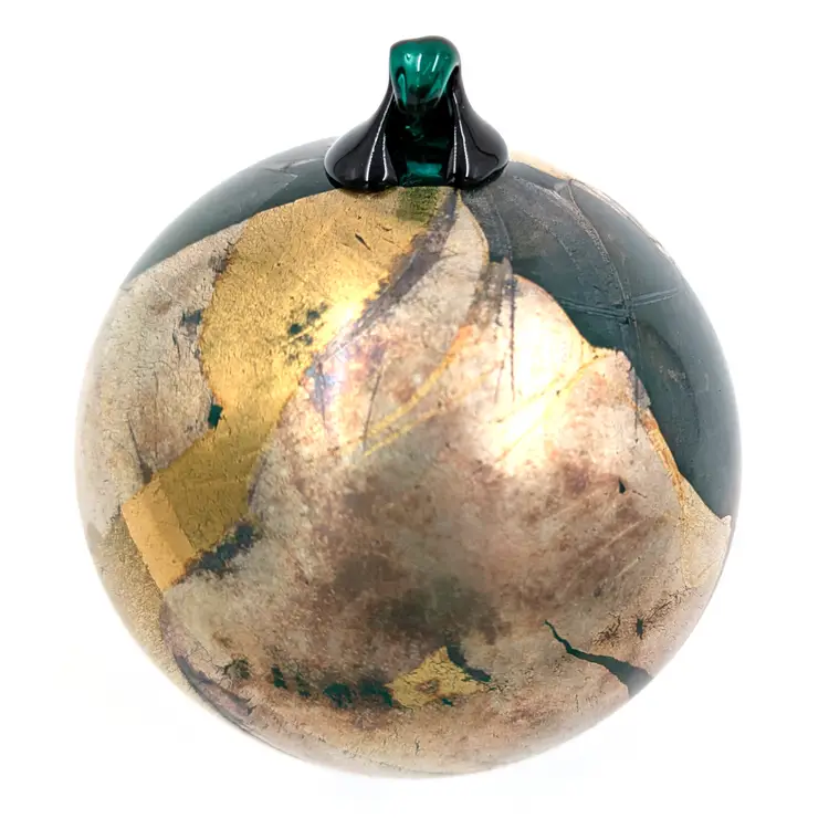 Thames Hand Blown Studio Art Glass Green Ornament Gold & Silver Leaf