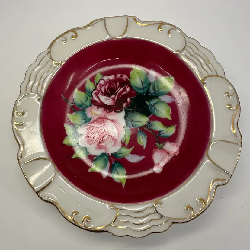 Occupied Japan Magenta with Flowers  1945-1952, Hand-Painted 6”