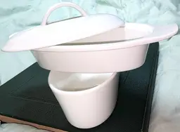 3-Piece Better Butter & Beyond Porcelain 8"x3.5" White Boat Dish Keeper with Lid