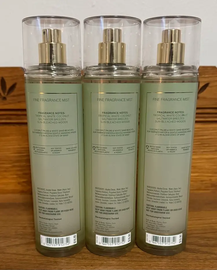 3 x Bath and Body Works WAIKIKI BEACH COCONUT Fine Fragrance Mist Spray 8 fl oz