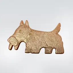 BAKELITE ALERT DOG! Vintage carved brown Bakelite Scottie dog pin. 2” Long Missing Rhinestones Bakelite , Simichrome Tested