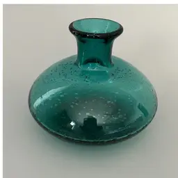 Bubble Art Glass Vase With Noted Pontil, Sea Mist Green