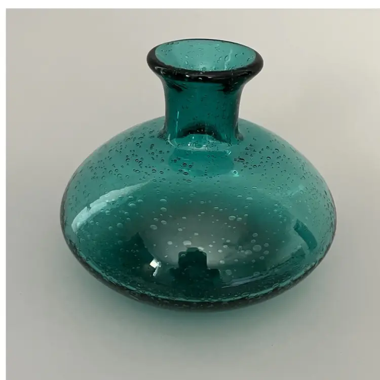 Bubble Art Glass Vase With Noted Pontil, Sea Mist Green