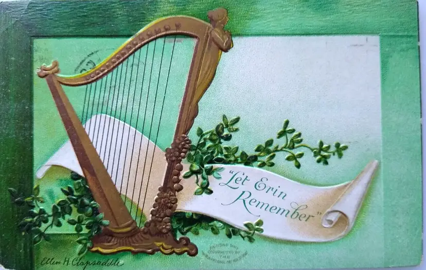 St Patrick's Day Postcard Harp Let Erin Remember Ellen Clapsaddle 1909 Int Arts