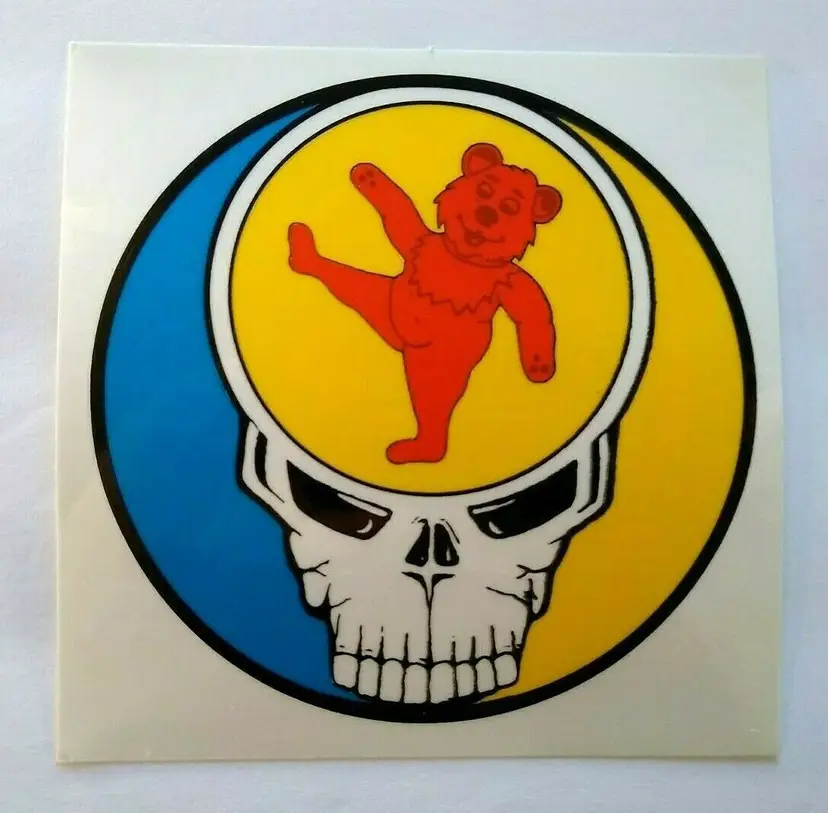 Grateful Dead Car Window Decal Orange Bear and Big Steal Your Face Skull 1990s