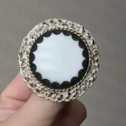 Vintage White Glass Black Design White Enamel Brooch