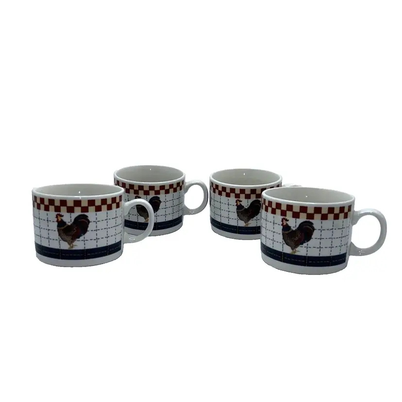 Set Of 4 Majesticware By Oneida Calico Rooster Coffee Cups Mugs 2000 Laslie Beck
