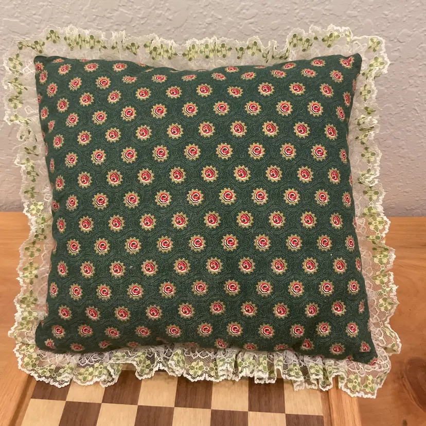 Green Lace Ruffled Pillow
