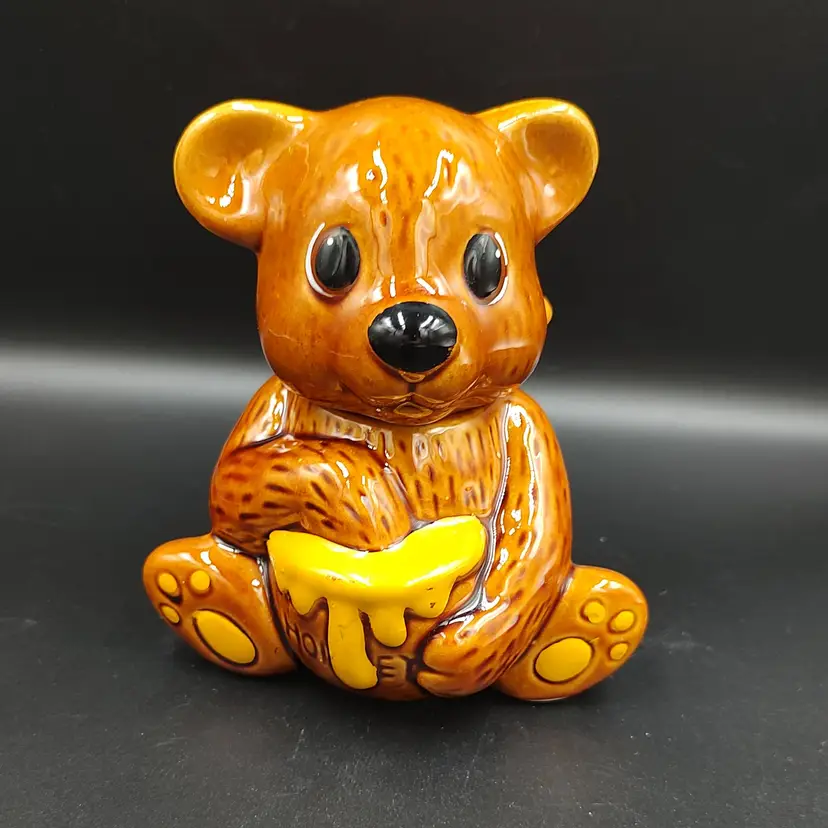Vtg Ceramic Teddy Bear Honey Pot