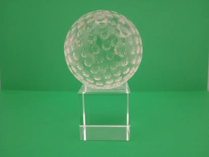 Crystal golf ball paperweight w stand
