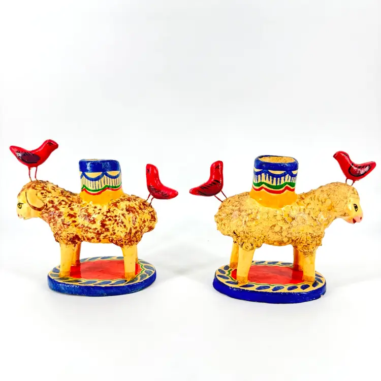 Set 2 Sheep Candle Holders Mexico