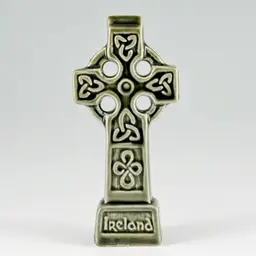 Knock Pottery Ireland Celtic Cross Figurine Green Glazed Christianity Religious
