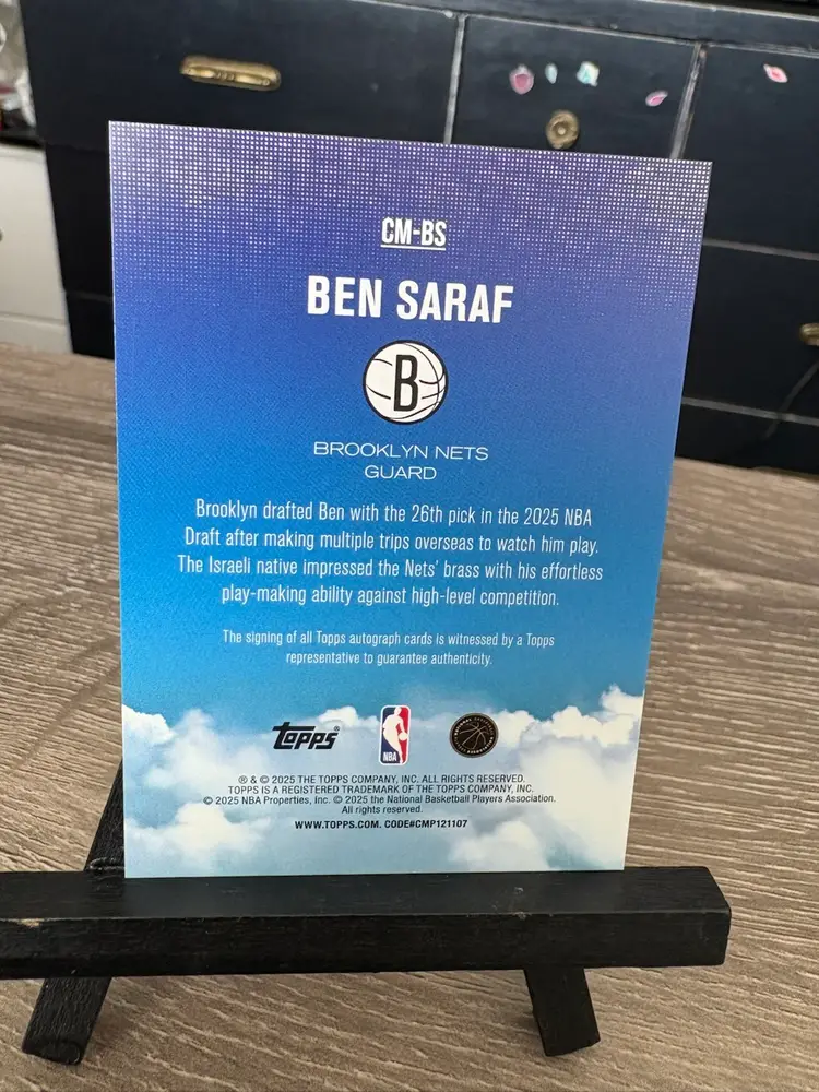 Ben Saraf 2025-26 Topps Contemporary Marks RC Rookie Auto Autograph NBA Basketball Card Brooklyn Nets (A2)