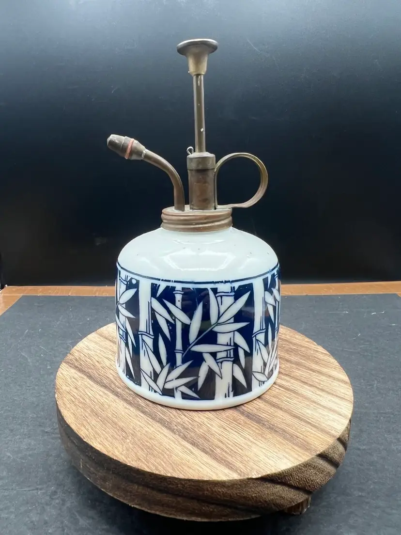 #622BVintage Takahashi Porcelain House Plant Mister/Sprayer With Blue Bamboo Motif. Made In Japan