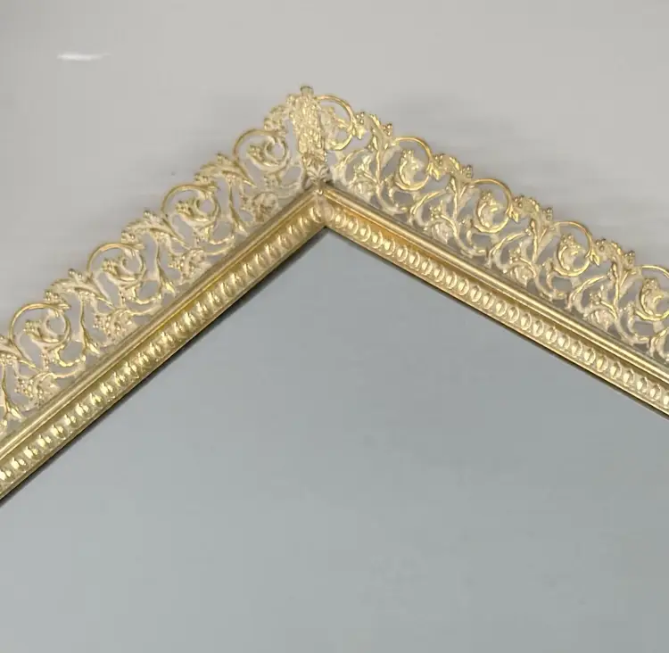 Vintage Ormolu Mirrored Vanity Tray Gold Filigree Dresser Hollywood Regency 25”