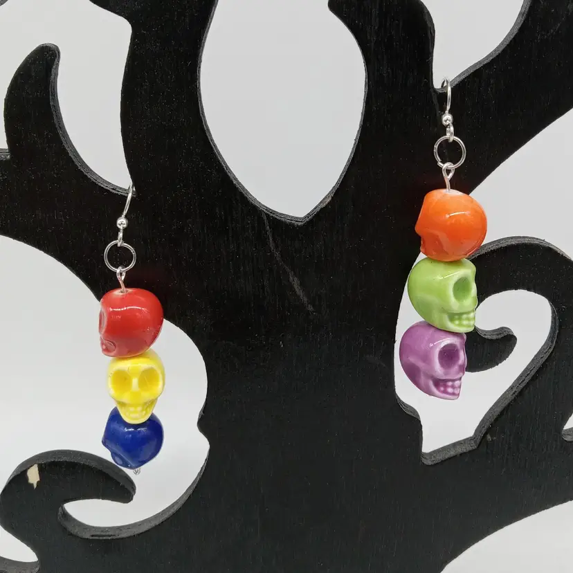 Artist Skulls Primary Secondary Colors Rainbow Earrings