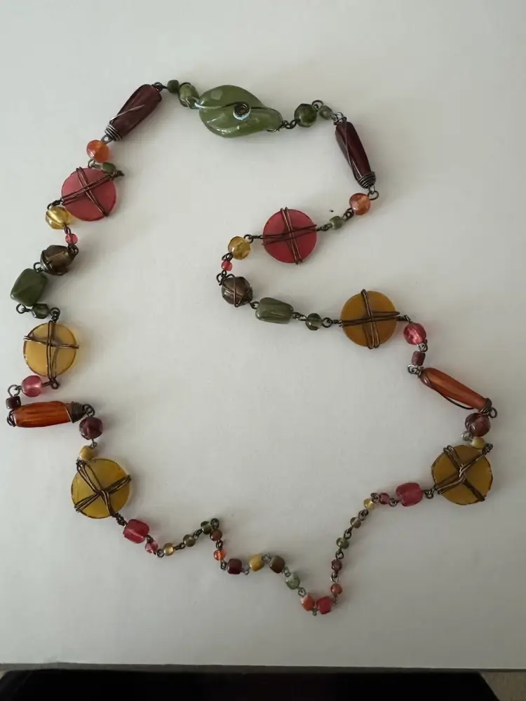 Vintage Glass bead wired necklace 17” long