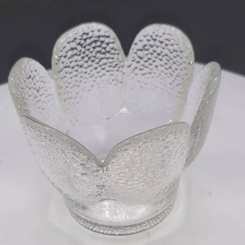 Vintage Textured Clear Viking Glass Votive Holder original sticker in bottom 4 " x 3.5"