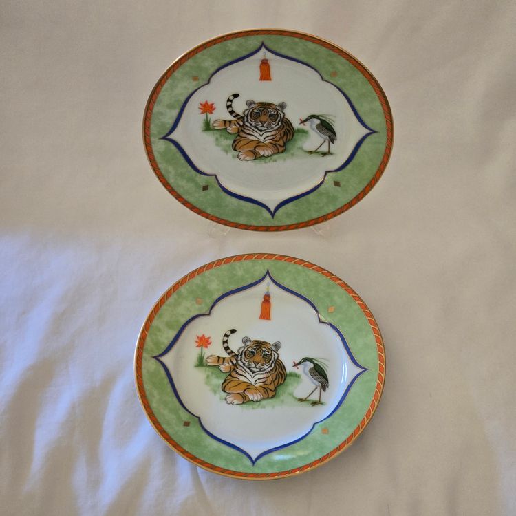 Lynn Chase Tiger Raj Bread and Butter Plate 6½" Diameter Set of 2 Vintage 1991