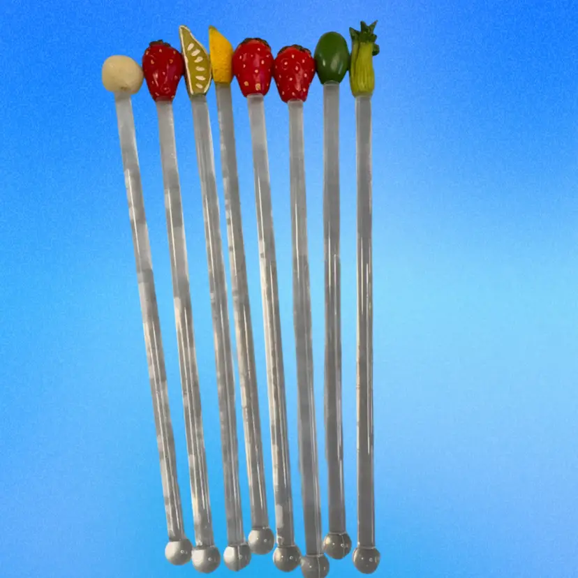 8 7” Swizzle Sticks: 3 Strawberries, Celery, Olive, Lemon, Lime, Onion