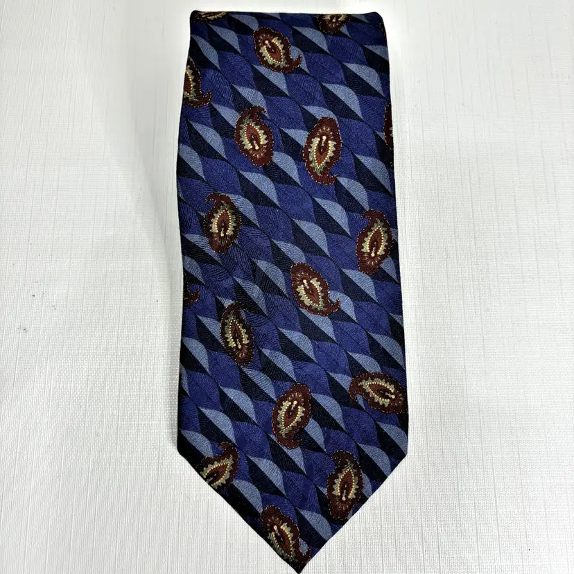 Prima Italy Blue Silk Tie Paisley Made USA Business Work Formal Vintage