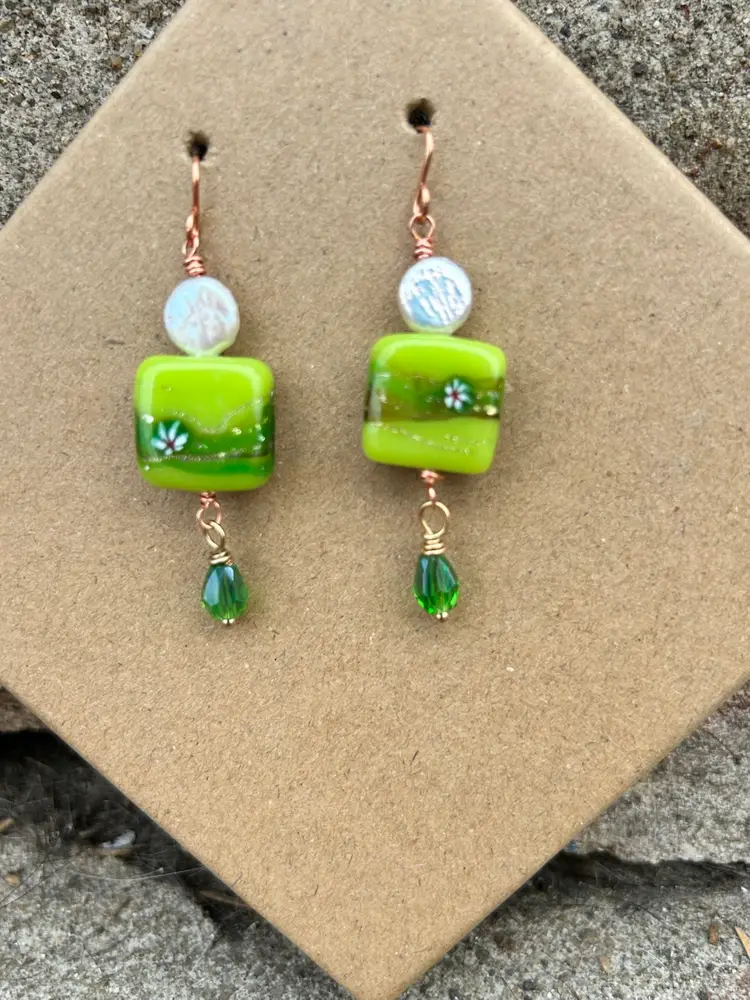 Handmade Lampwork & Freshwater Pearl Earrings By Me