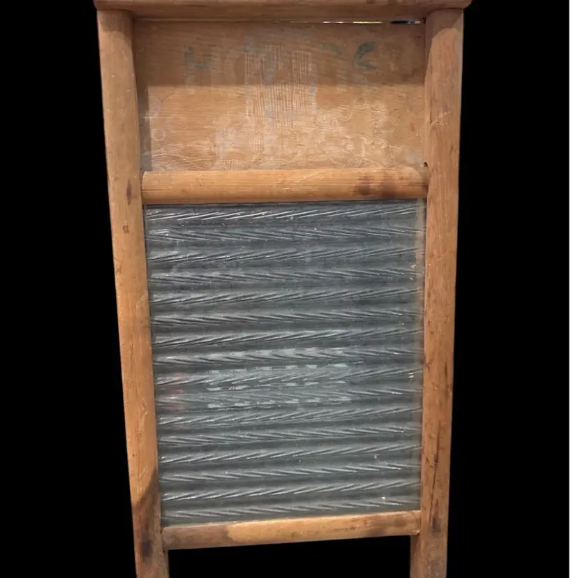 COLLECTORS & HISTORIANS Authentic 1930s–40s Columbus Glass Washboard – Travel Size “Home” Brand with Waterfall Logo