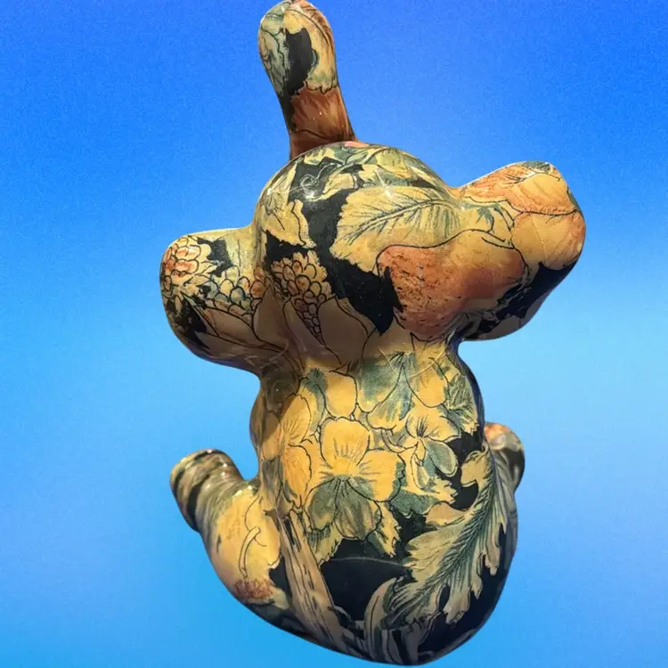 Vintage Decoupage Elephant Figurine Ceramic Floral