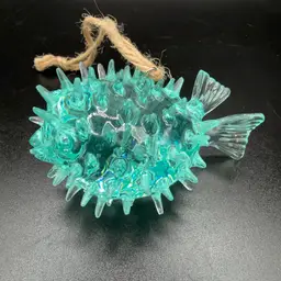 Teal Glass Puffer Fish Ornament