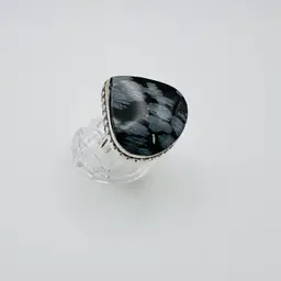 💎 Handcrafted Snowflake Obsidian Ring in Sterling Silver Finish Size 7.75