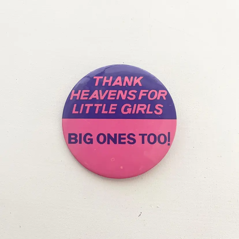 Thank Heaven for Little Girls Pink Purple Metal Baby Shower Pin Button Vintage
