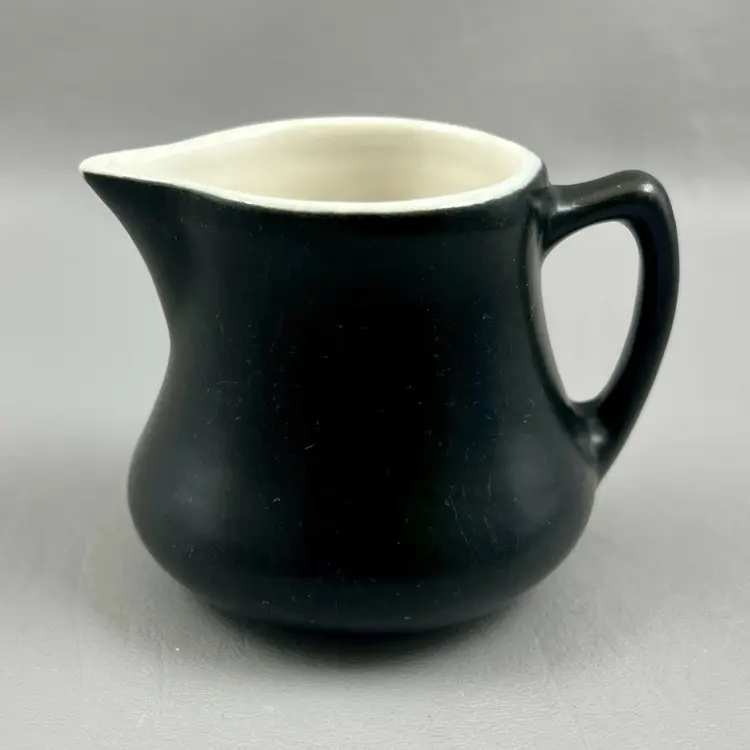 Vintage Chefsware Bone China 3.75" Black Matte Creamer USA Syrup Pitcher