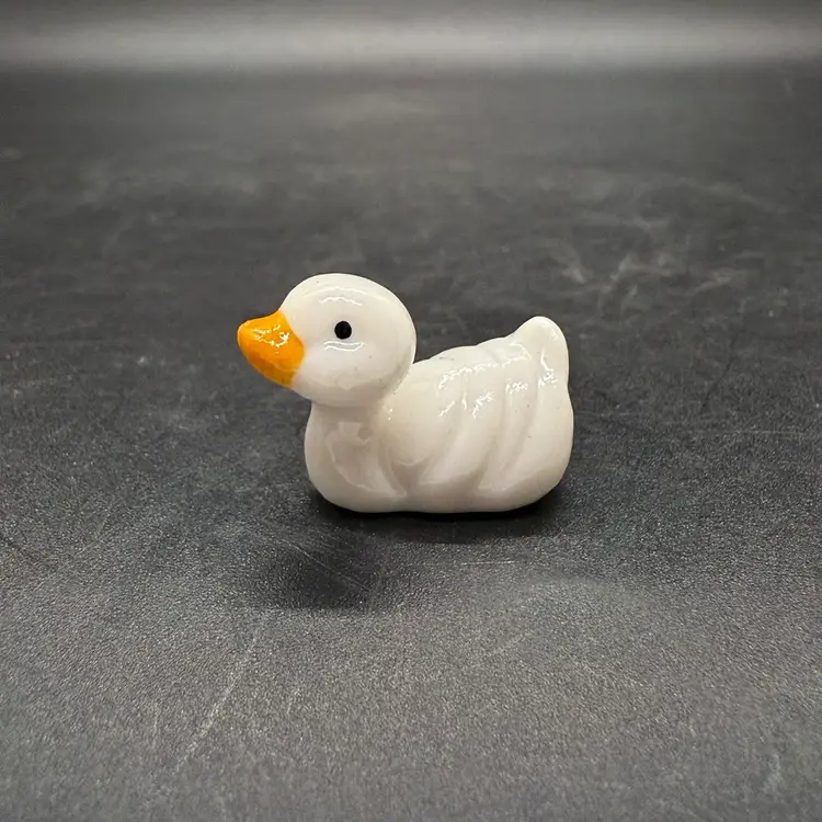 Vintage Ceramic Miniature White Duck Duckling Figurine Tiny 1/2" Tall