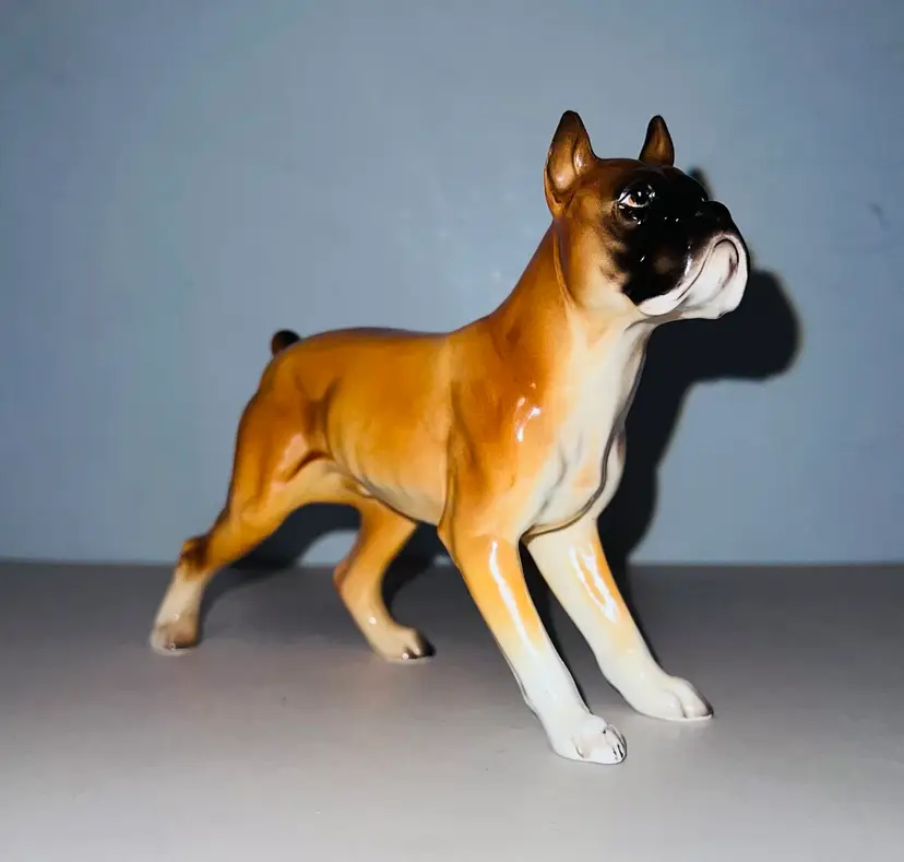 Vintage Standing Male Black Faced Fawn Boxer Figurine Japan