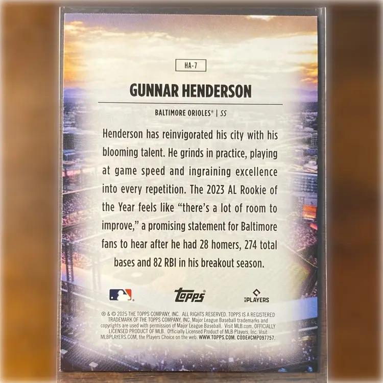 2025 Topps Series 1 Gunnar Henderson Home Field Advantage Baltimore Orioles