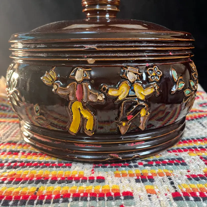 Red Wing Pottery Cookie Jar-Featuring "Dancing Peasants" Pattern