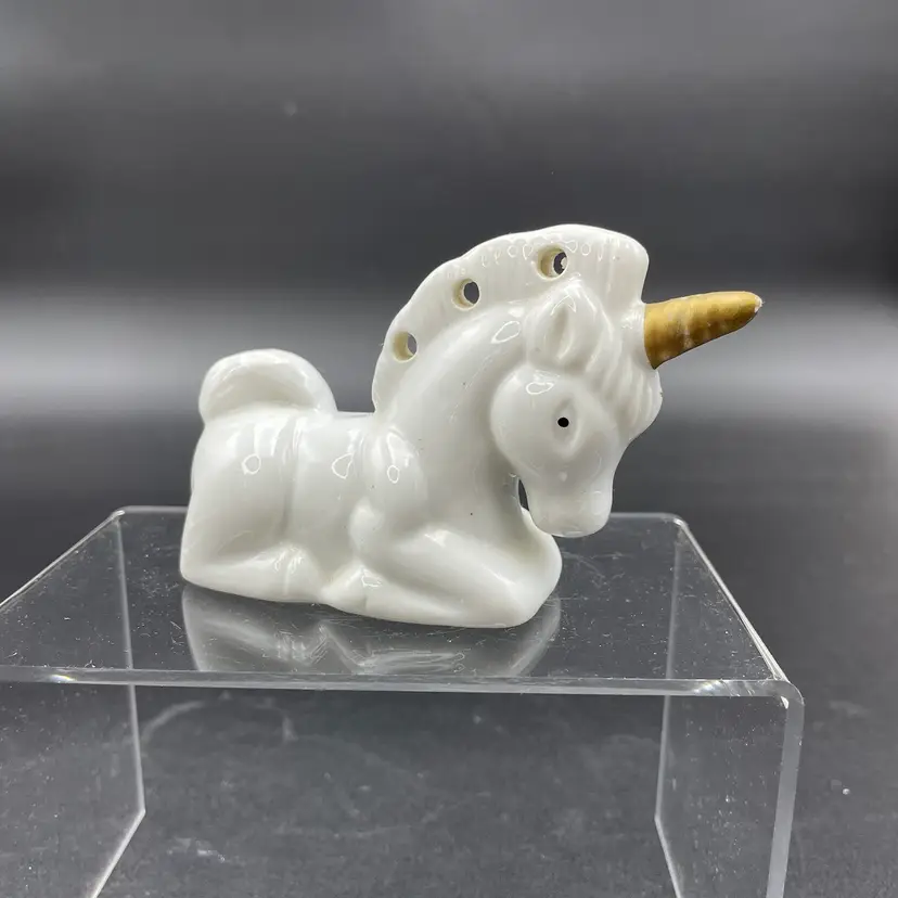White Unicorn Figurine Vintage Jewelry Earirng Holder Mythical Animal