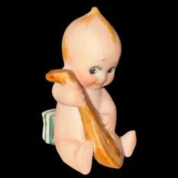 1912 Bisque Kewpie Mandolin Player W/ Books Place Card Holder RARE