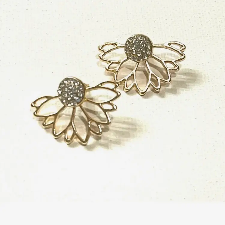 Lotus Crystal Flower Earrings Double Sided