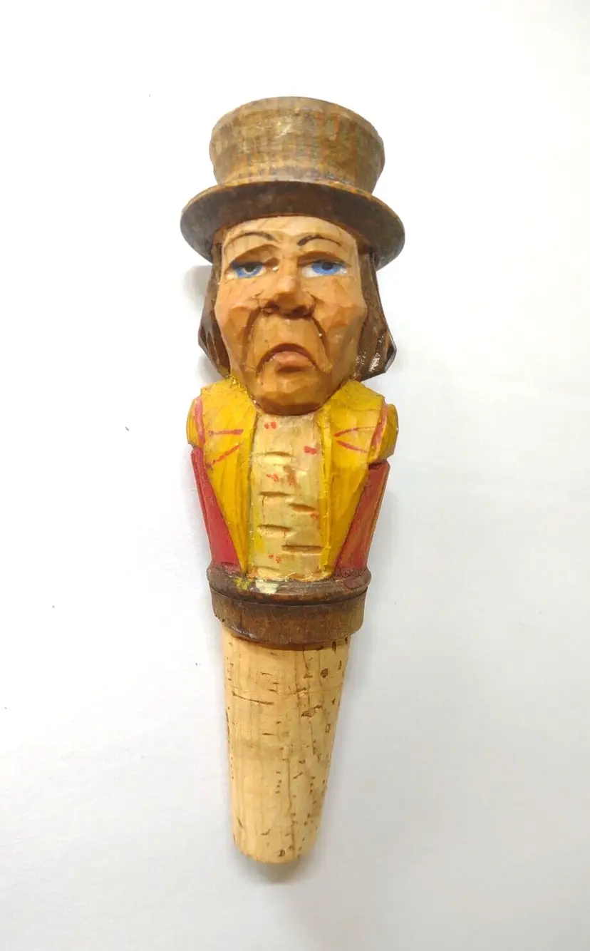 ANRI Job Trotter Charles Dickens Bottle Stopper Barware Italy Cork Vintage Wood